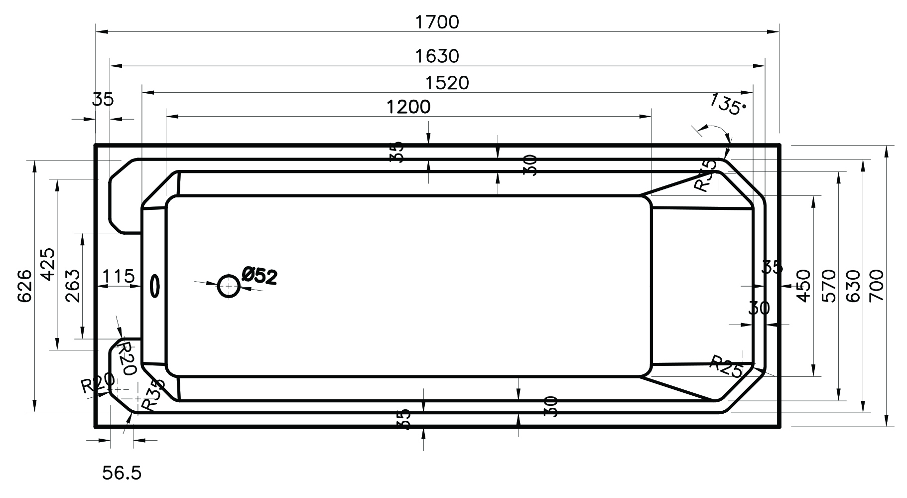 Deco Single Ended Bath 1700 x 700mm 2 Deco Single Ended Bath 1700 x 700mm - Image 2